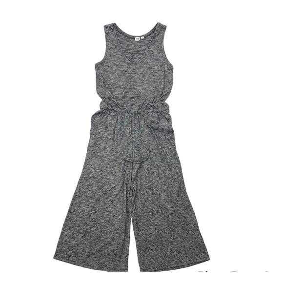 Gap Crop Wide Leg‎ Jumpsuit Black Ribbed Pockets Gray Women's S - Picture 1 of 7